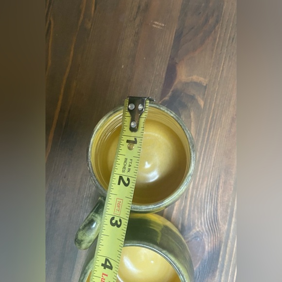 Vtg INEKE Drip Pottery Glaze BC Canada Green Yellow  2 Coffee Cups -Set - Picture 3 of 5